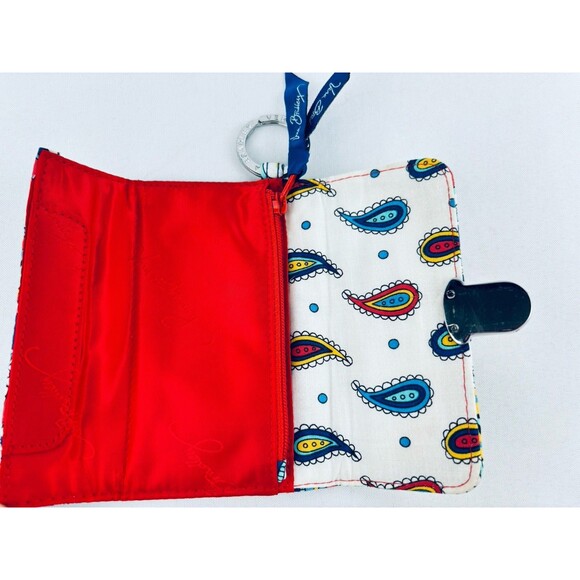 Vera Bradley Wallet Marina Paisley Quick Swipe ID Red Key Ring - Quilted - Picture 7 of 10